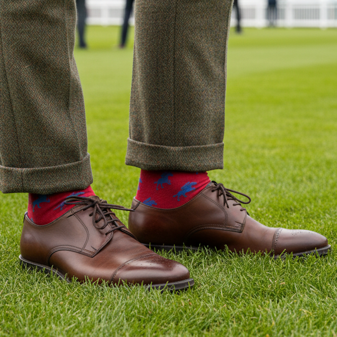 Red Horse Racing Socks Blue Horse & Jockey Repeat Design