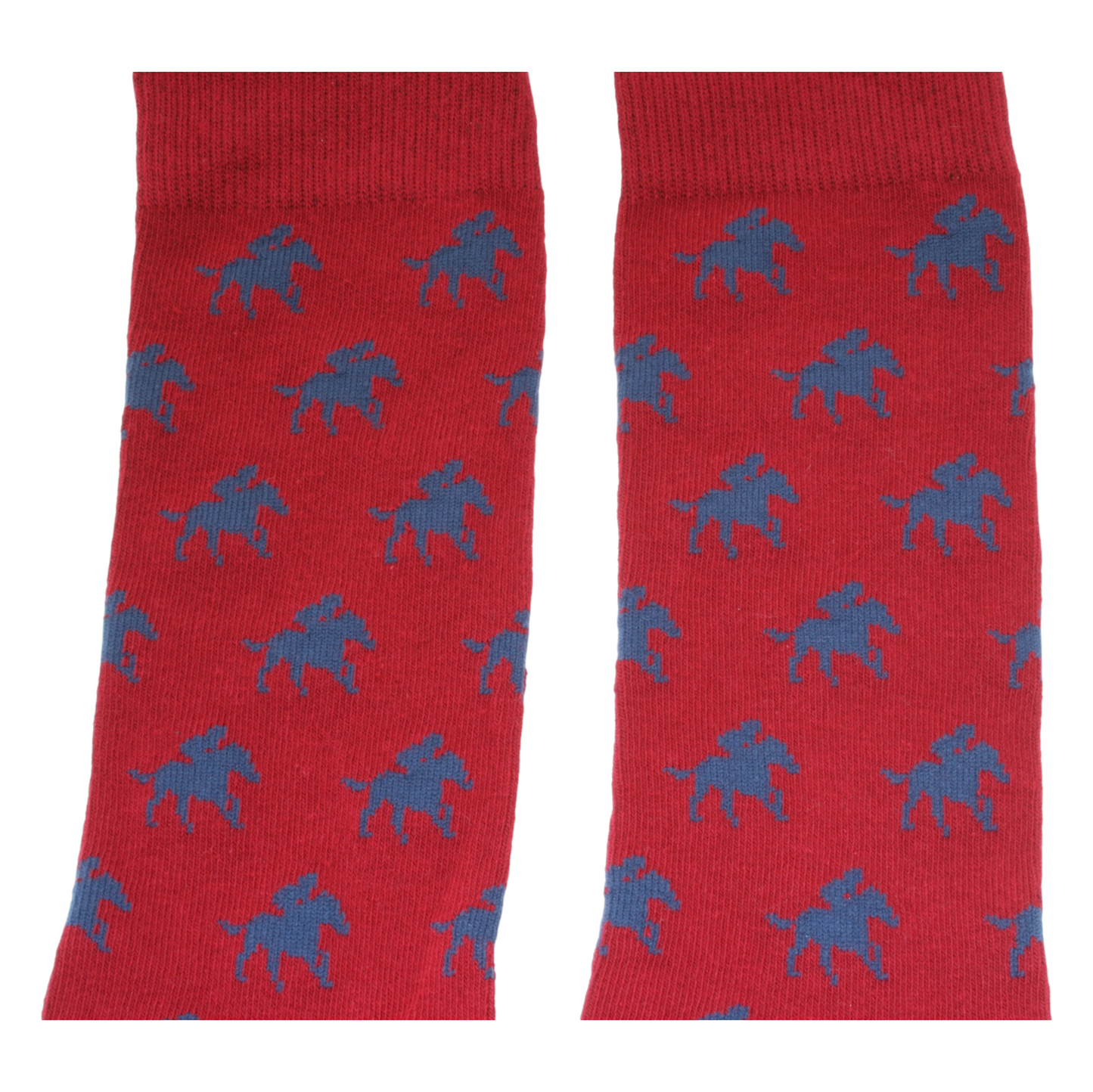Red Horse Racing Socks Blue Horse & Jockey Repeat Design