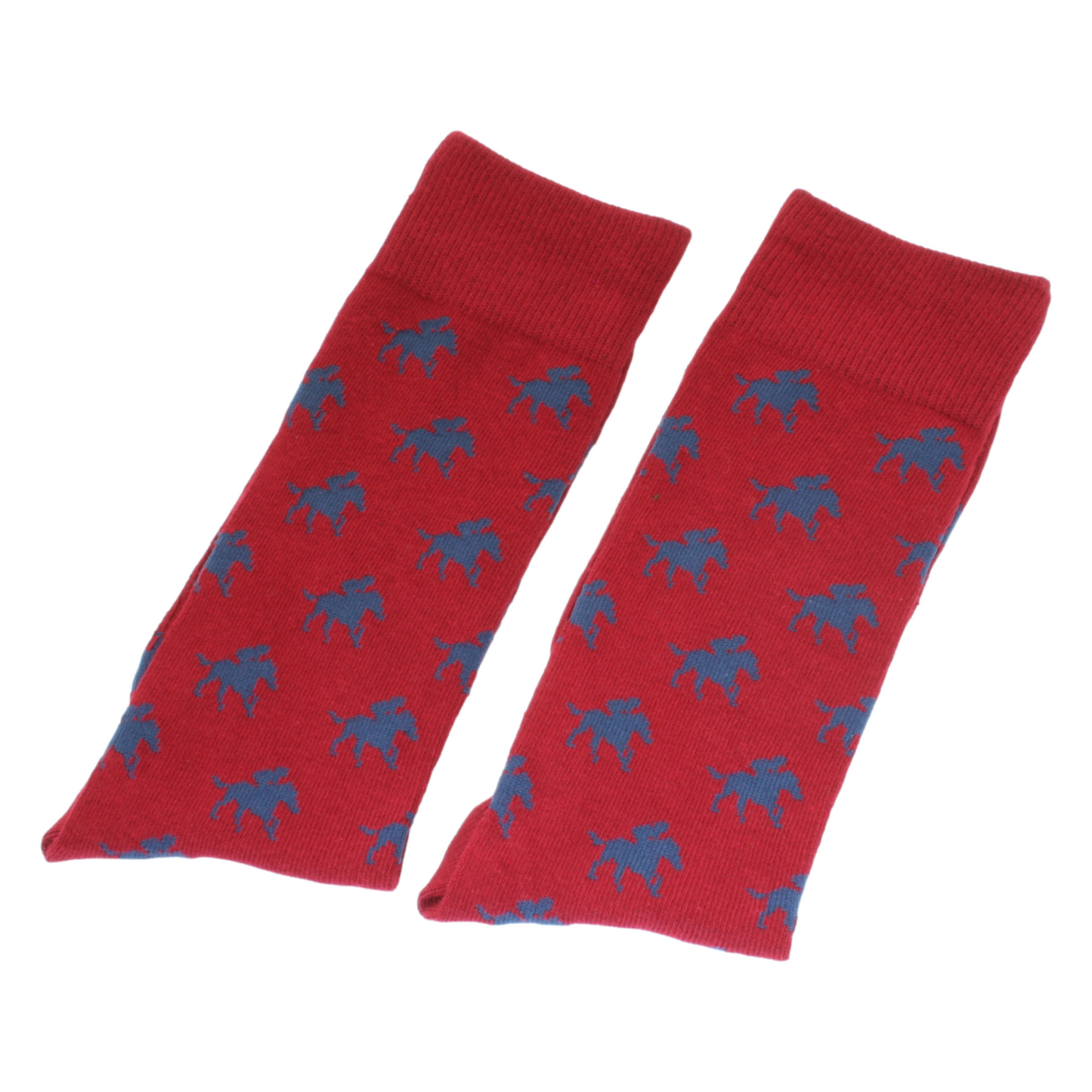 Red Horse Racing Socks Blue Horse & Jockey Repeat Design