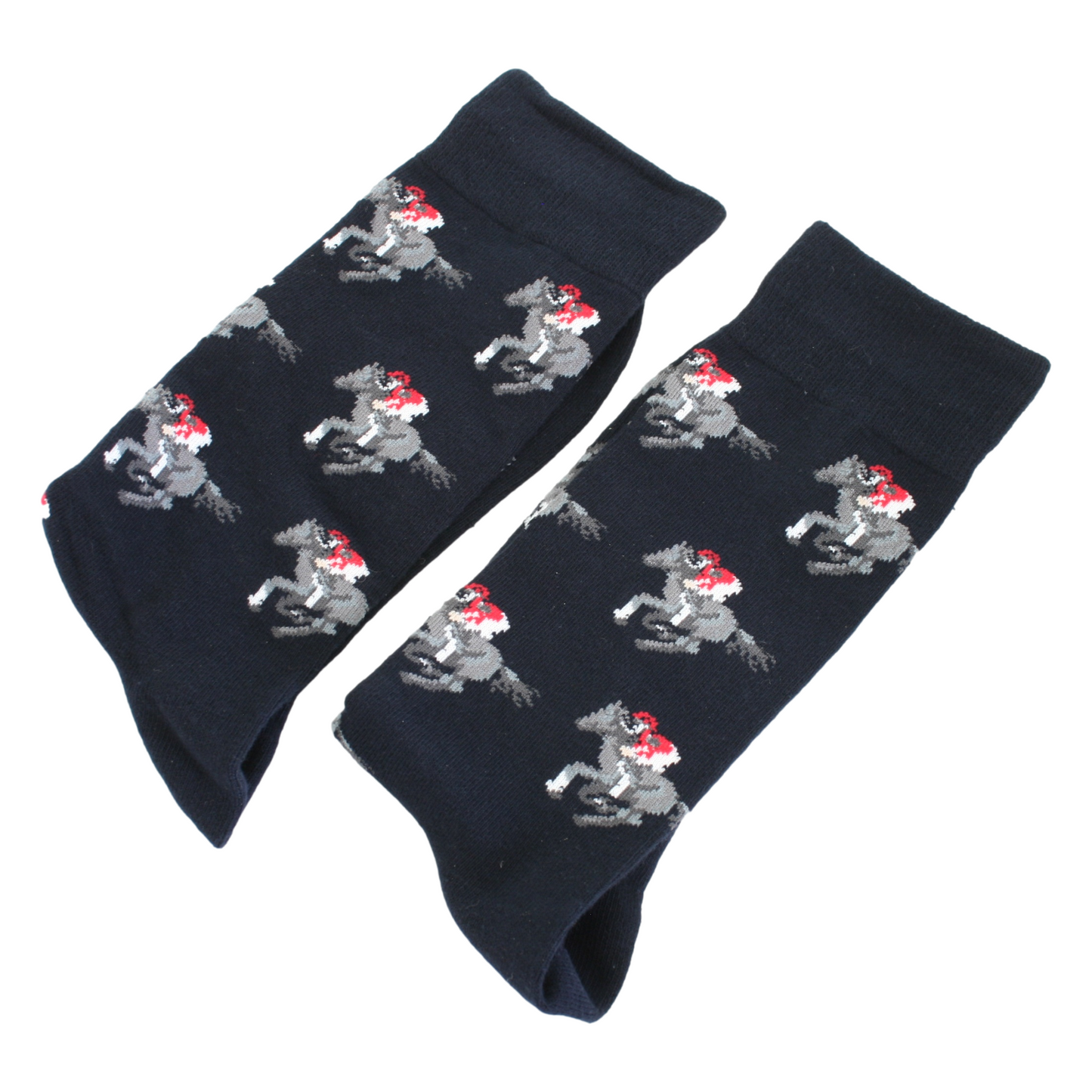 Black Horse Racing Socks Grey Horse & Jockey Repeat Design