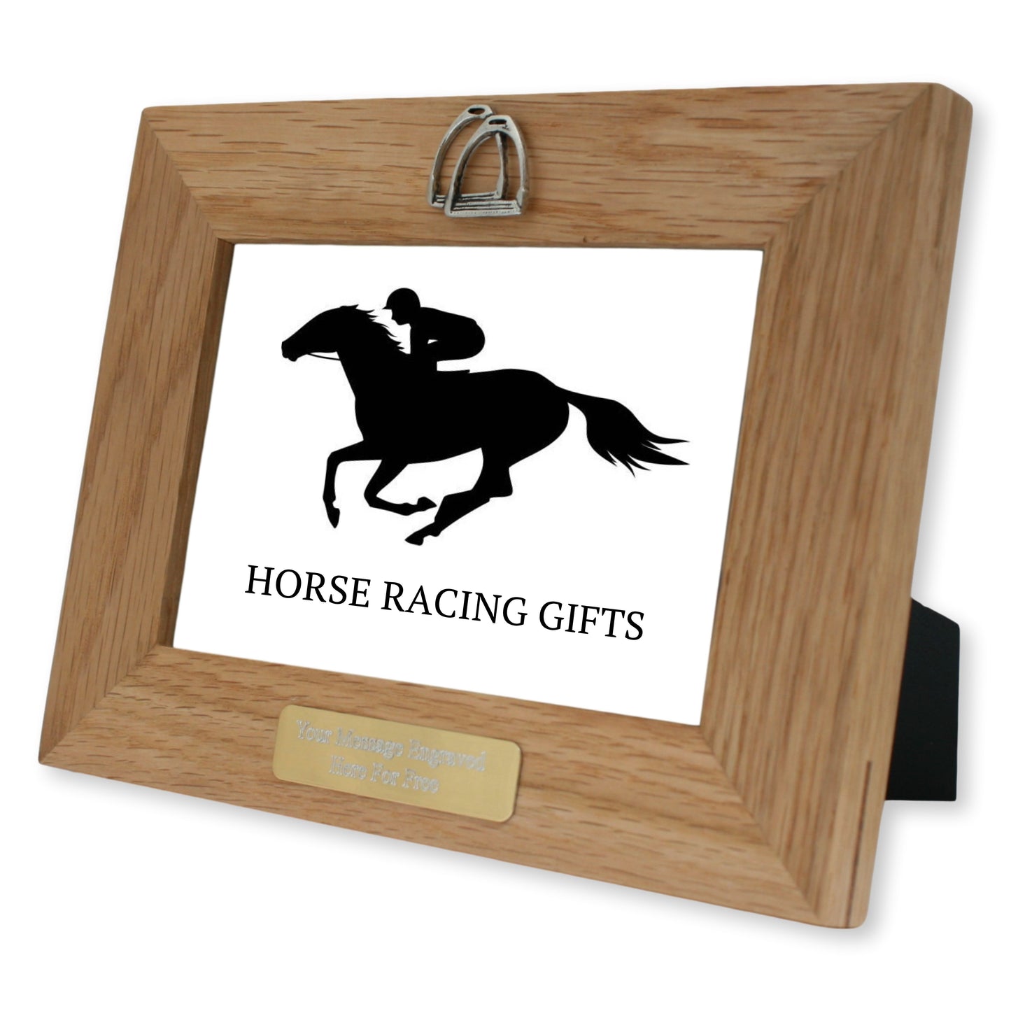 Horse Stirrups Wooden Photo Frame 6"x4" Personalised Gold Plaque