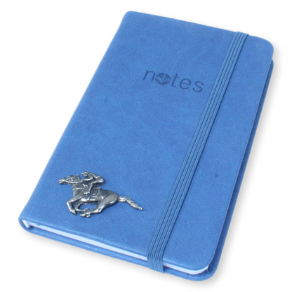 A5 & A6 Notebooks In Blue With Pewter Horse Racing Motif