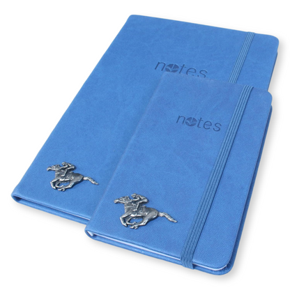 A5 & A6 Notebooks In Blue With Pewter Horse Racing Motif