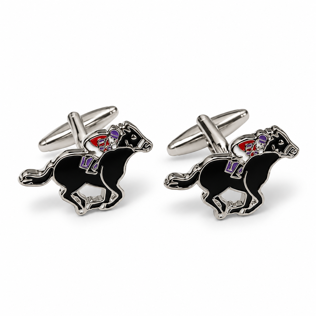 Galloping Black Horse & Jockey Cufflinks
