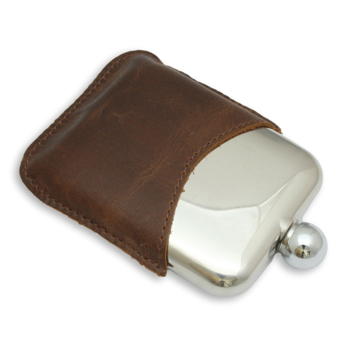 Horse Racing Leather Bound Stainless Steel Hip Flask