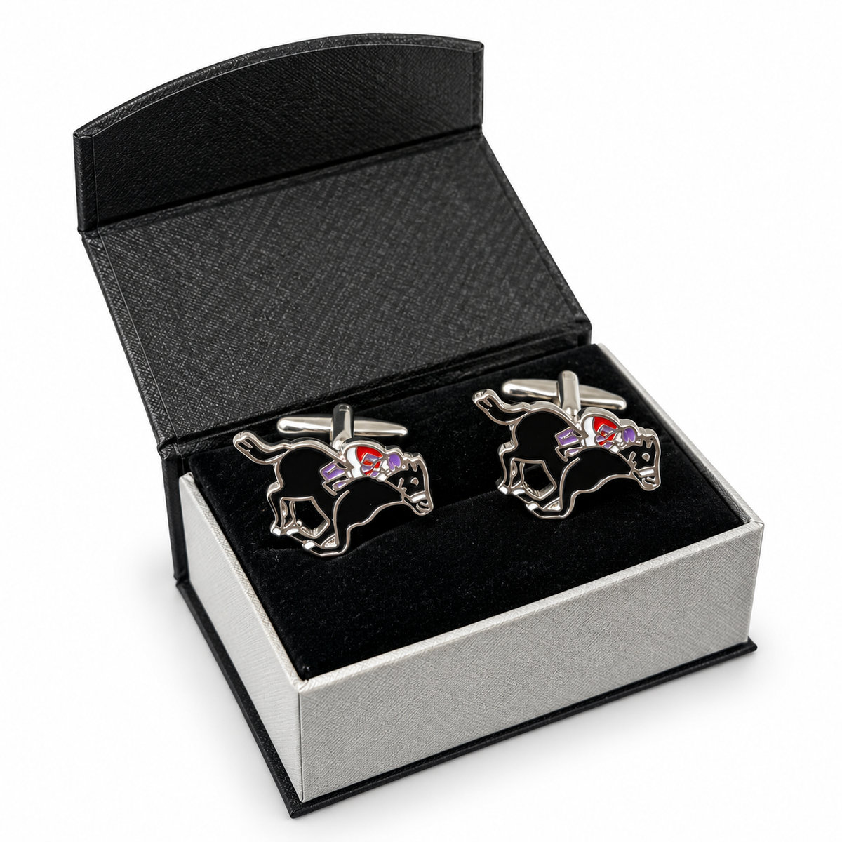 Galloping Black Horse & Jockey Cufflinks