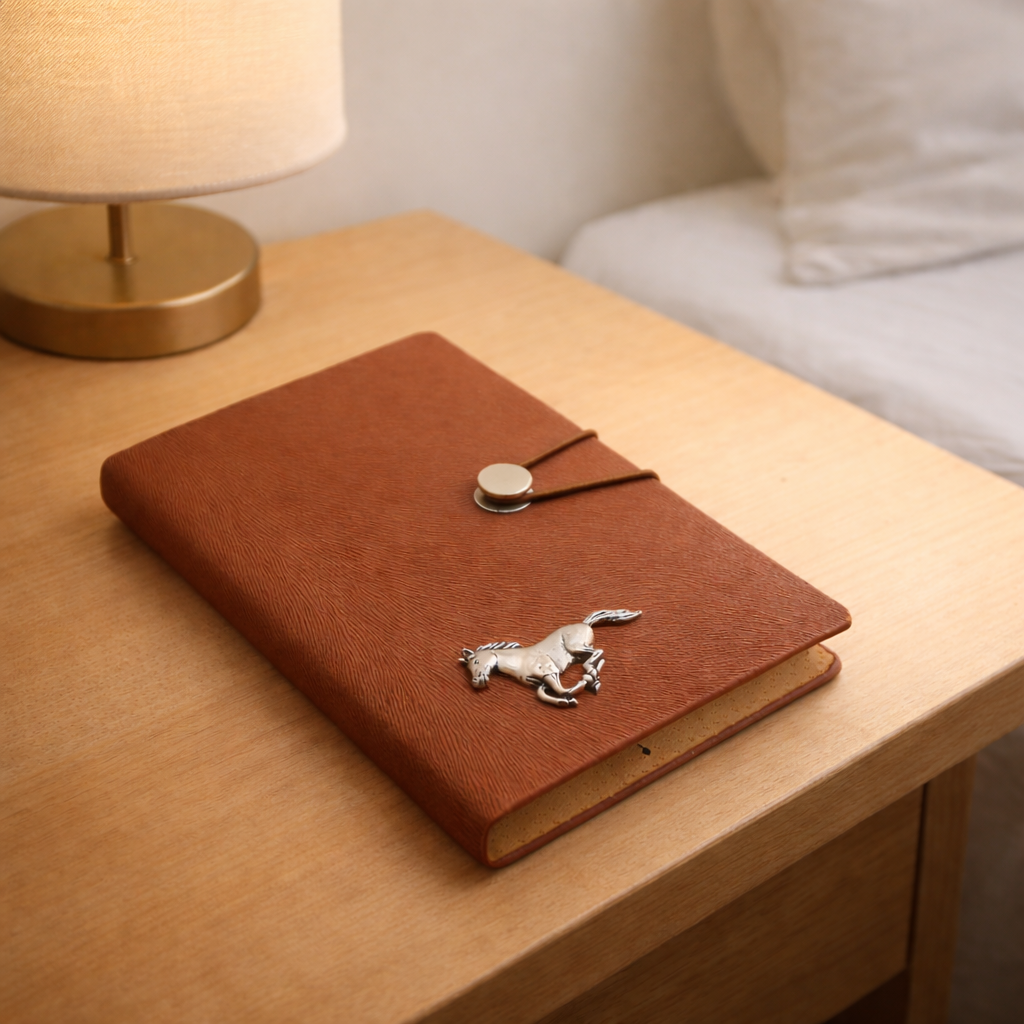 Soft Touch A6 Notebook With Horse Running Pewter Motif