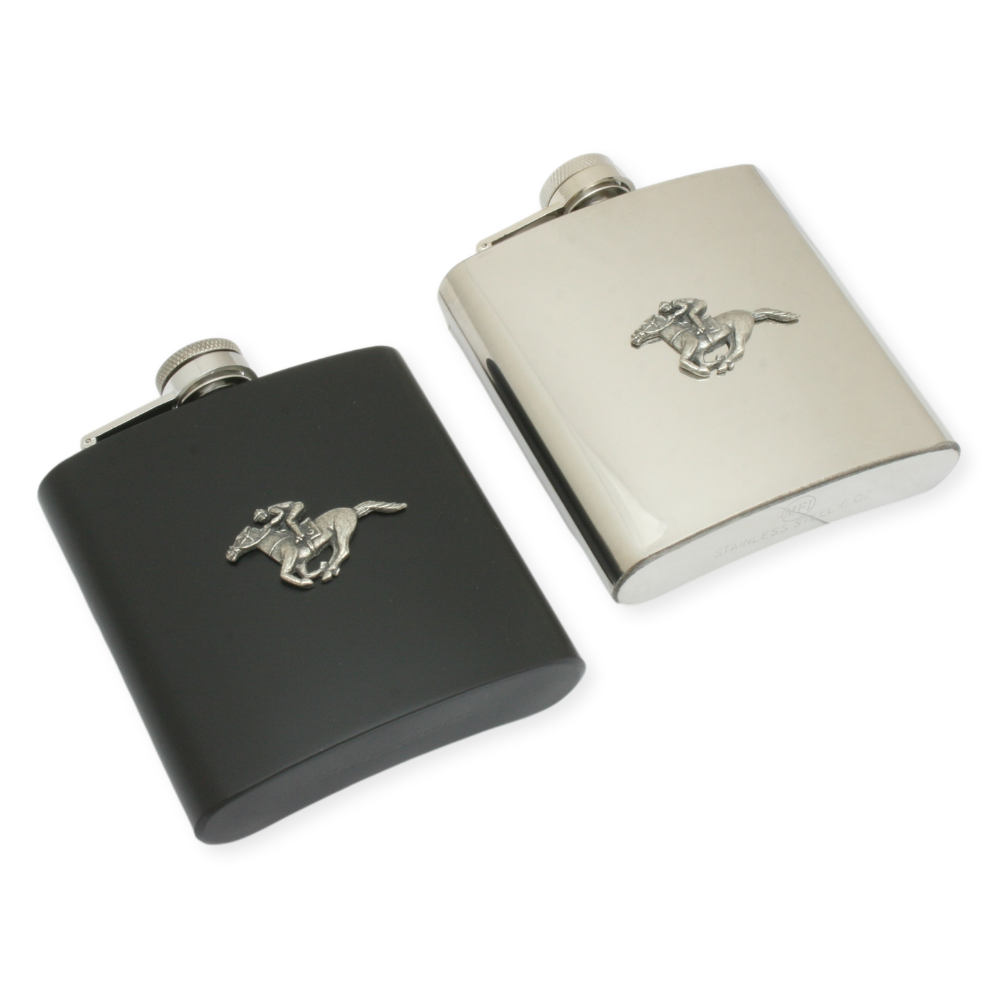 Horse Racing Hip Flask 6oz Stainless Steel Silver Or Black