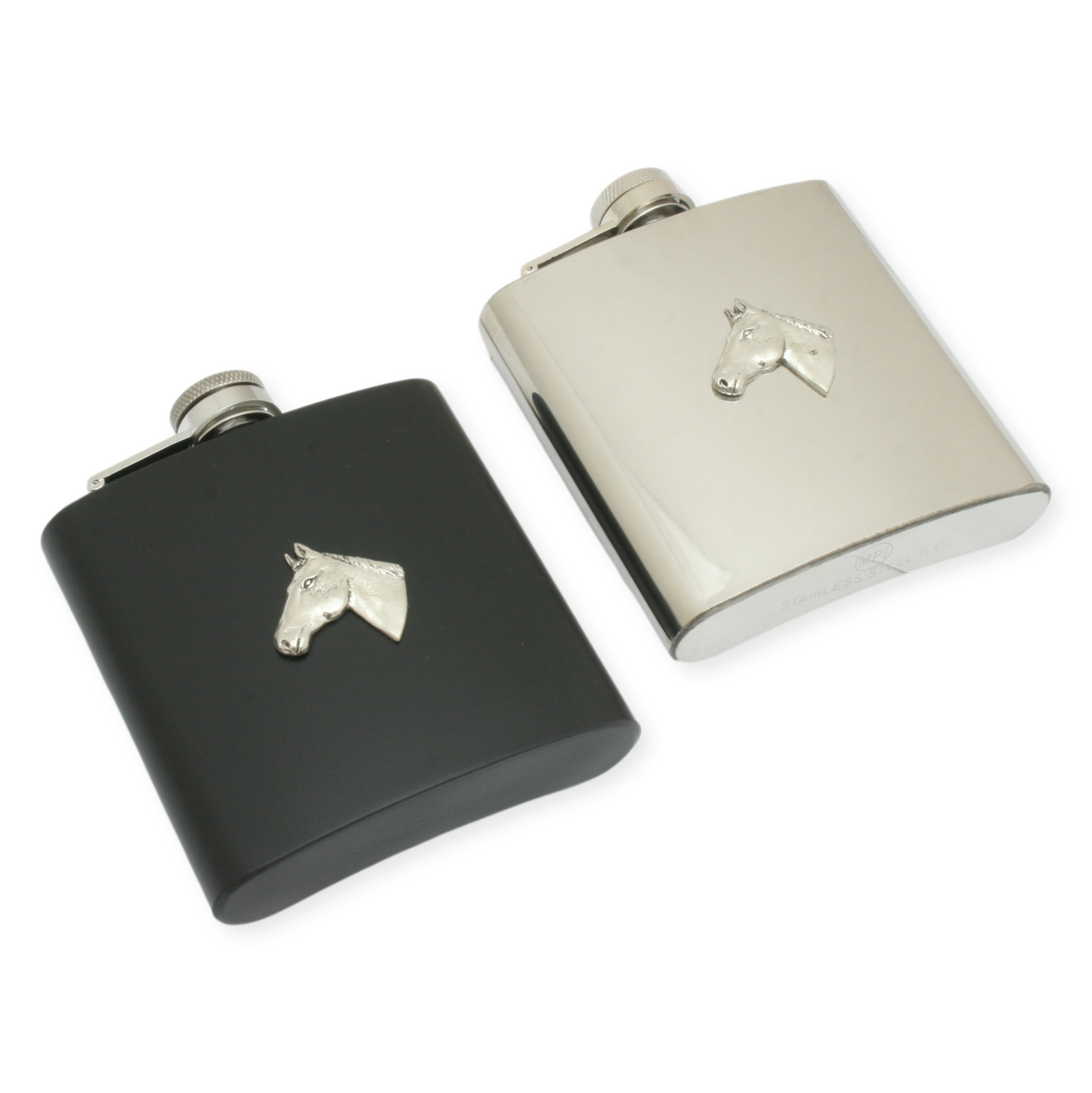 Horse Head Hip Flask 6oz Stainless Steel Silver Or Black