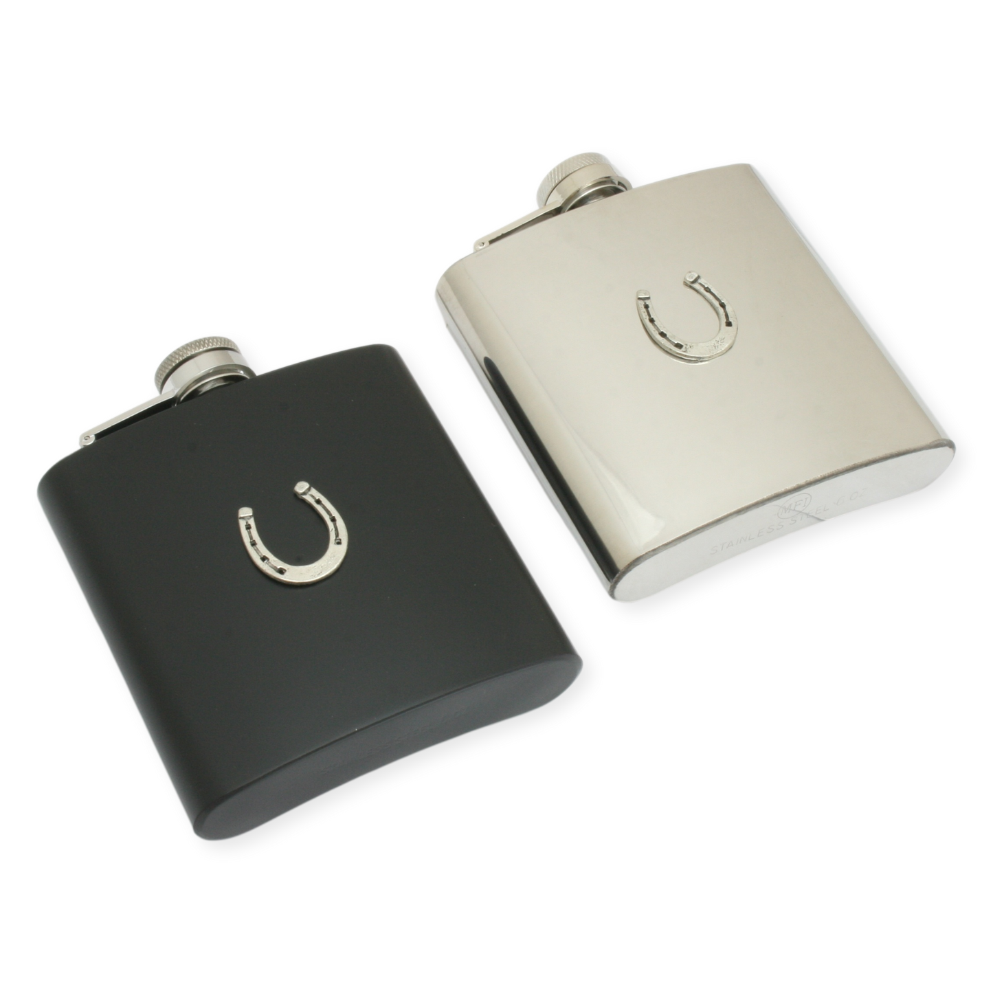 Horse Shoe Hip Flask 6oz Stainless Steel Silver Or Black