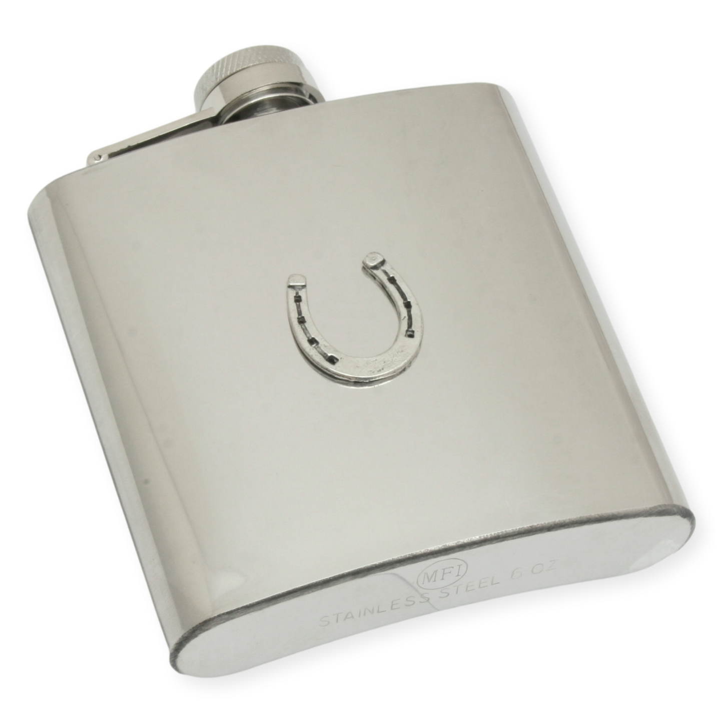 Horse Shoe Hip Flask 6oz Stainless Steel Silver Or Black