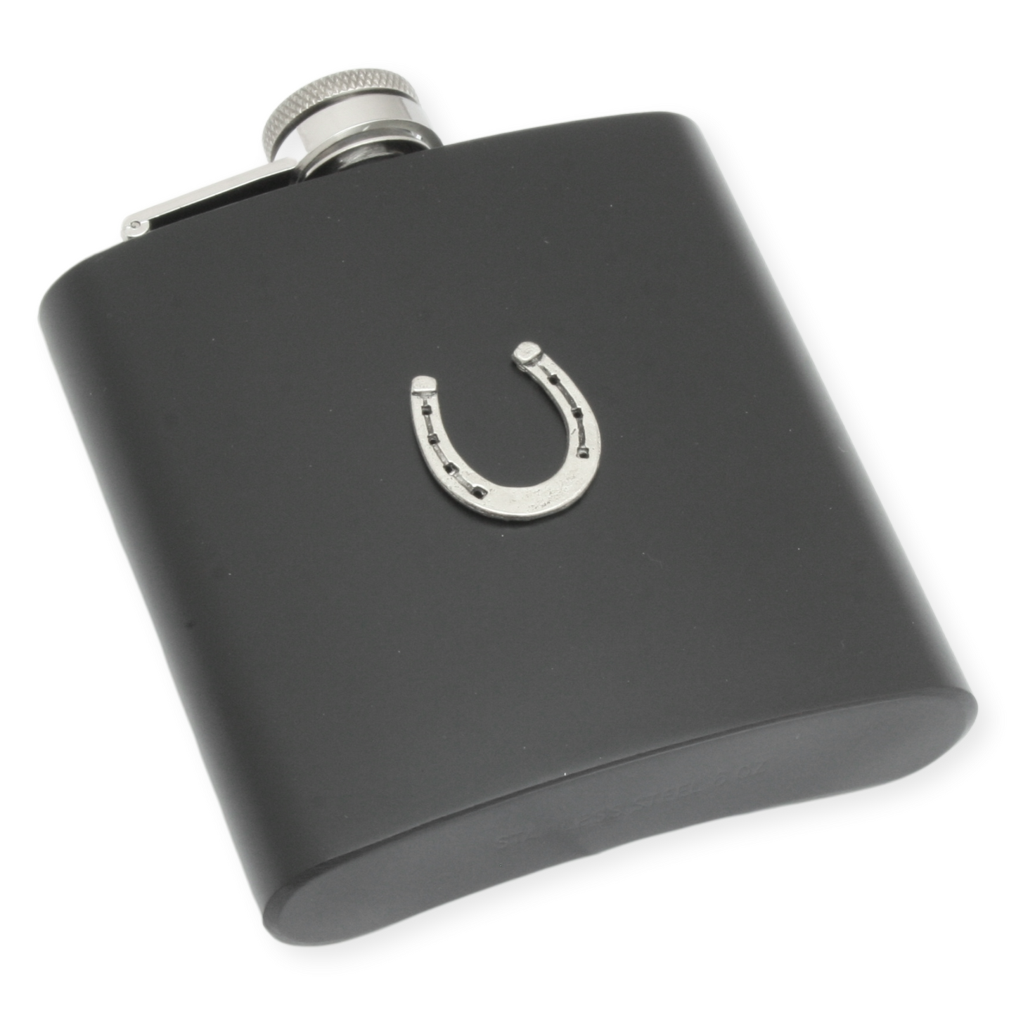 Horse Shoe Hip Flask 6oz Stainless Steel Silver Or Black