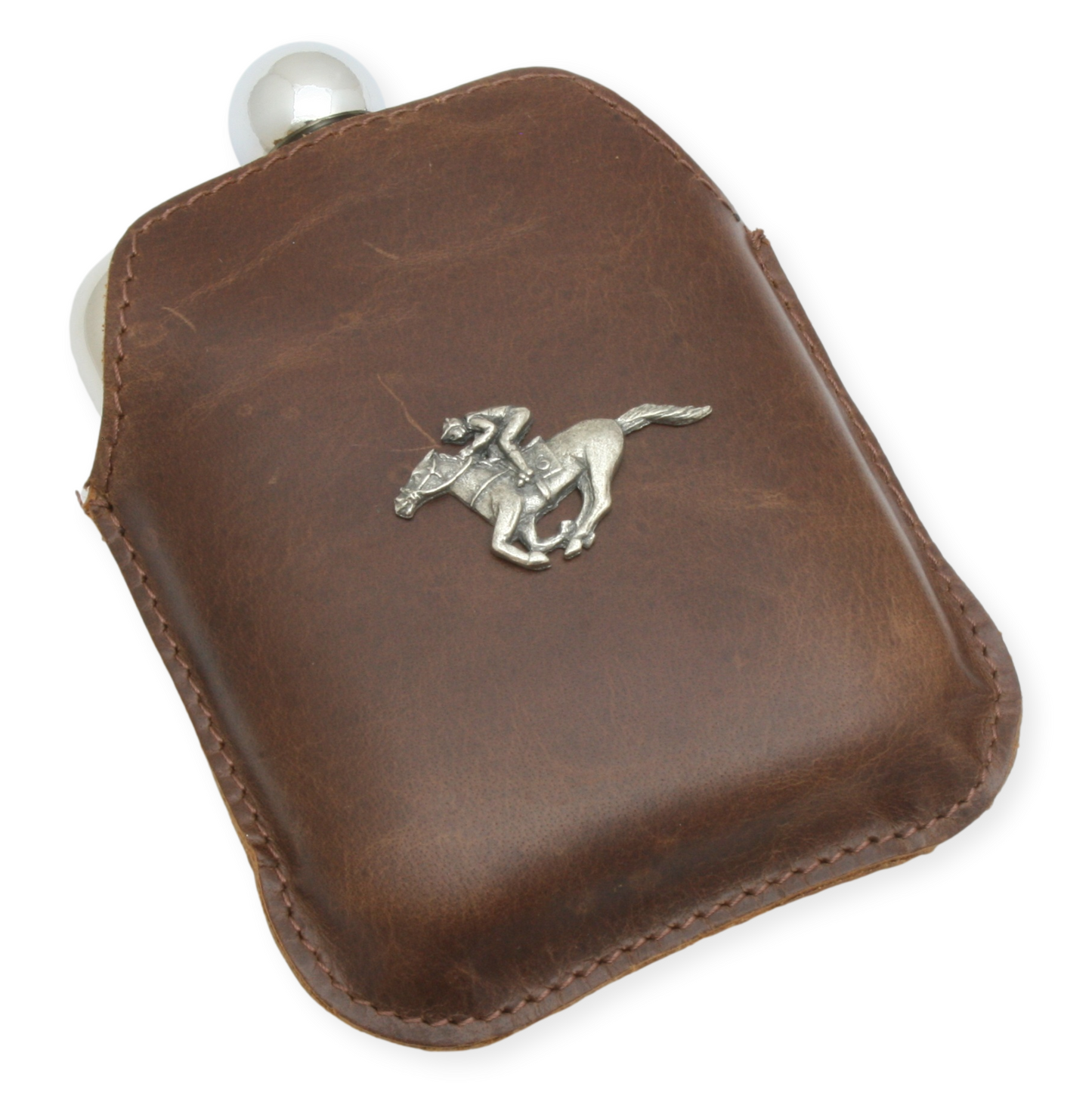 Horse Racing Leather Bound Stainless Steel Hip Flask