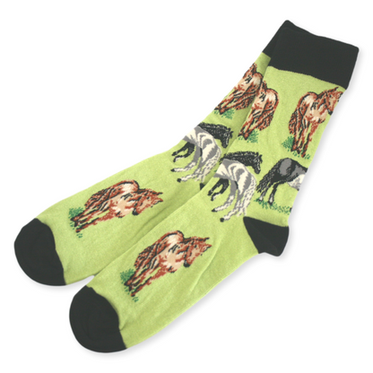 Green Horse Socks Novelty Equestrian Design