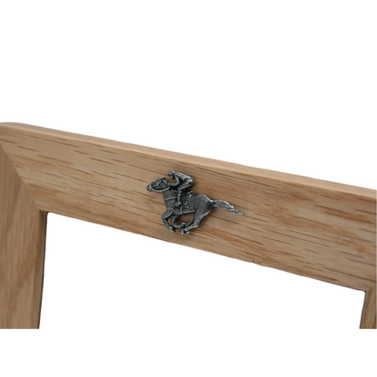 Wooden Photo Frame 6x4 With Pewter Horse Racing Emblem