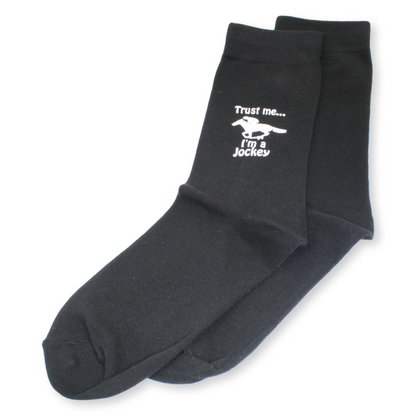 Trust Me I'm A Jockey Novelty Horse Racing Black Socks