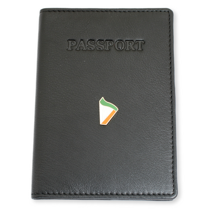 Leather Passport Holder With Lucky Irish Harp Emblem