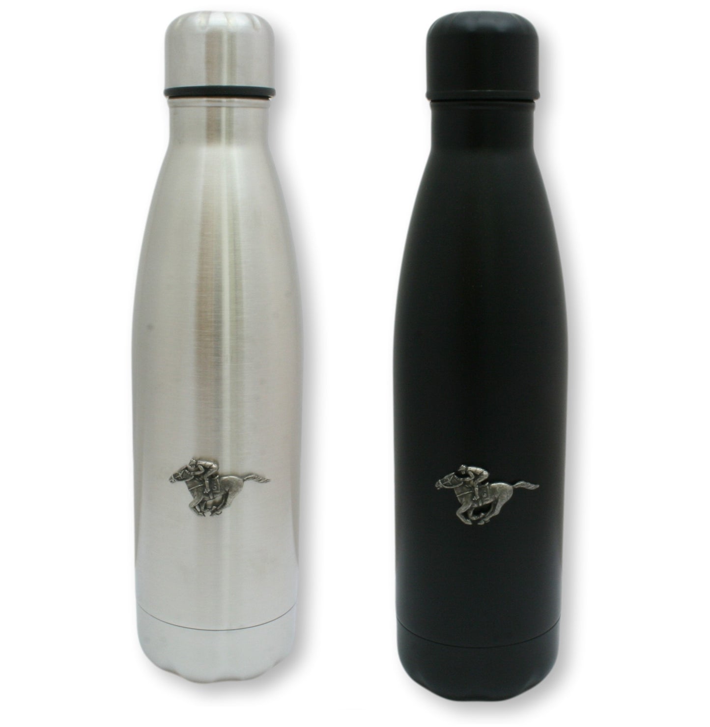 Horse Racing Motif Matte Black or Chrome Thermos Flask