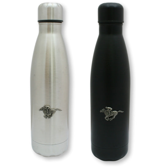 Horse Racing Motif Matte Black or Chrome Thermos Flask