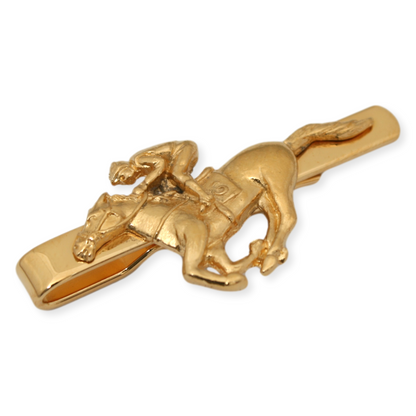 Horse Racing Gold Plated Cufflinks & Tie Clip Set