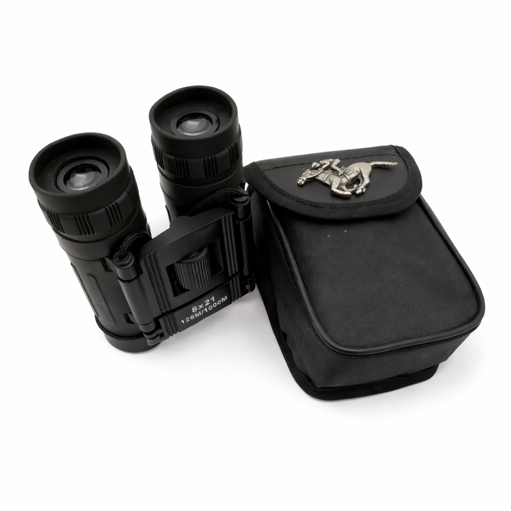 Horse racing Binoculars Stood up next to case