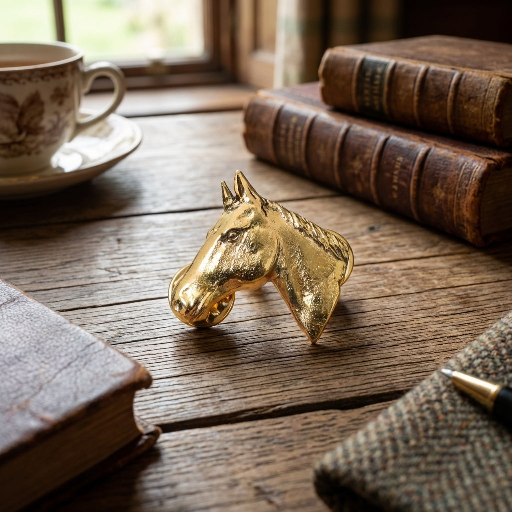 Horse Head Gold Plated Pin Badge