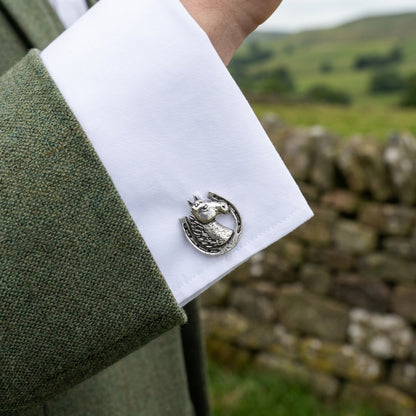 English Pewter Pair of Cufflinks- Horse Head In Horse Shoe