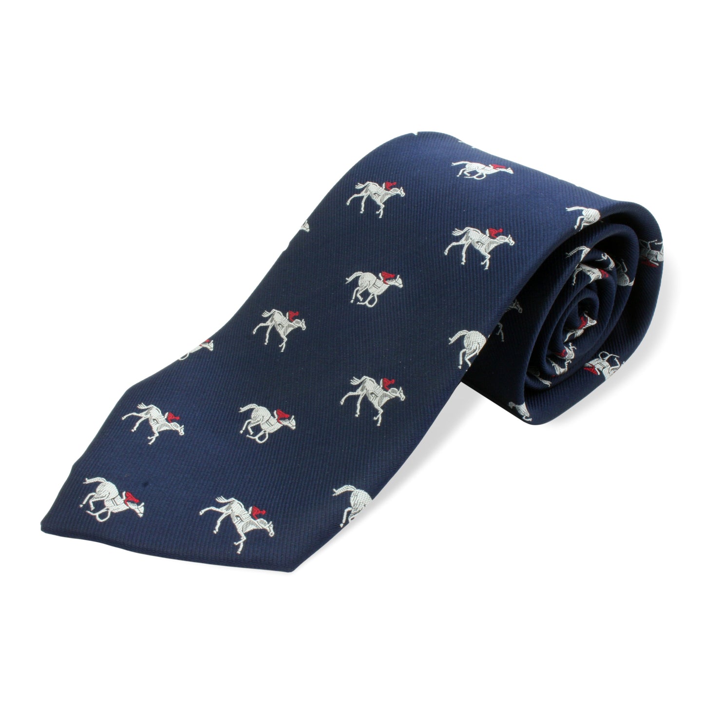 Navy Tie With Horse Racing Design