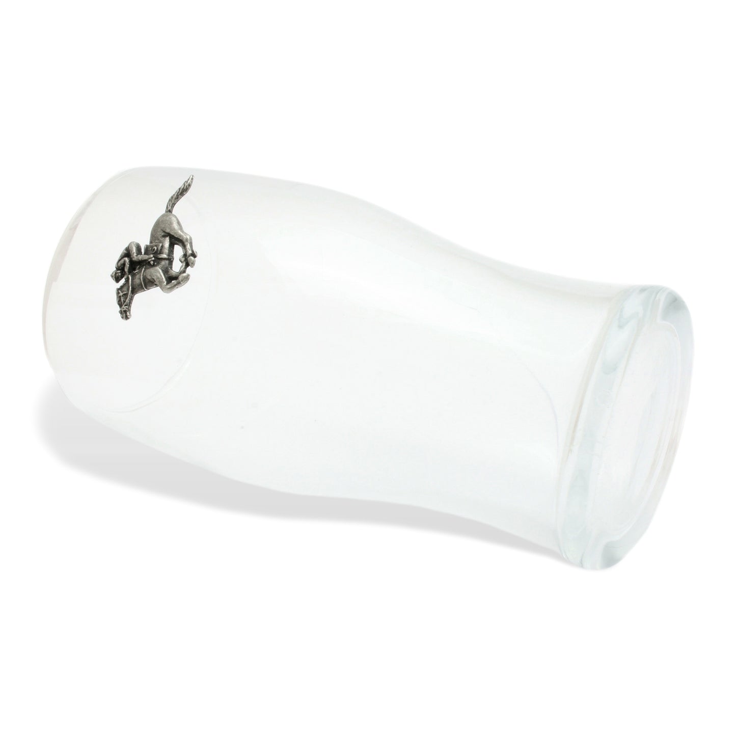 Pint Glass Tulip Style With Pewter Horse Racing Motif
