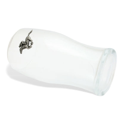 Pint Glass Tulip Style With Pewter Horse Racing Motif