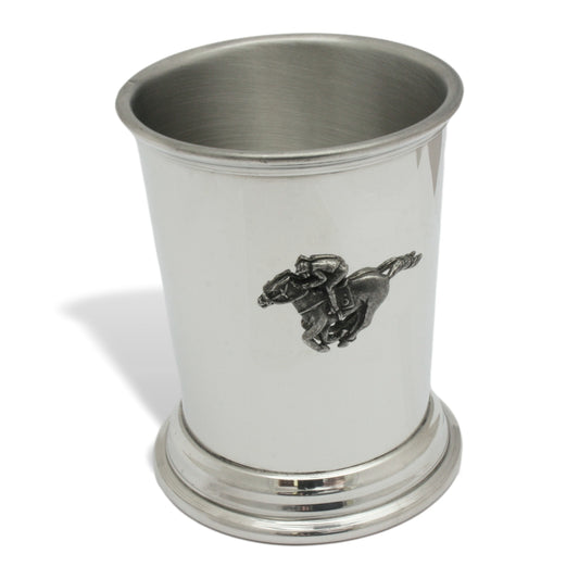 Pewter Mint Julep Cup & Horse Racing Motif