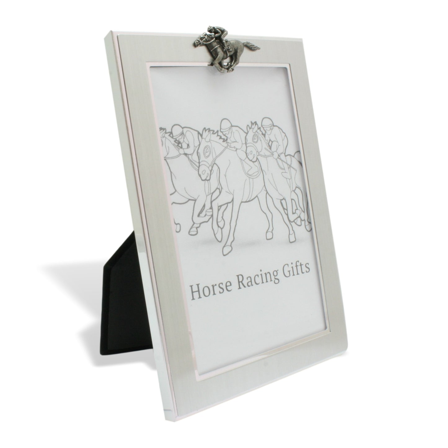 Metal Photo Frame 6x4 With Pewter Horse Racing Motif