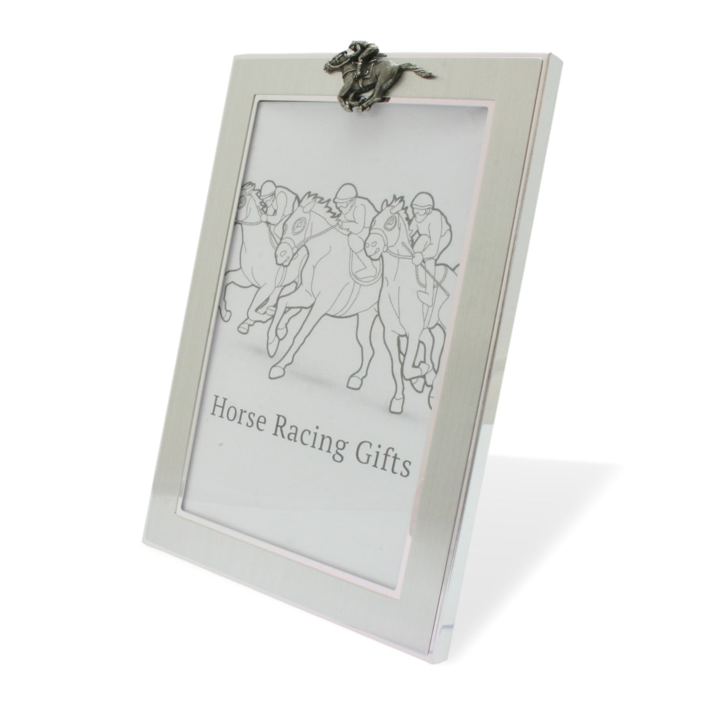 Metal Photo Frame 6x4 With Pewter Horse Racing Motif