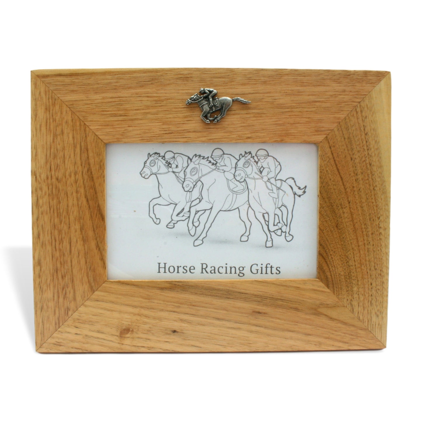 Wooden Photo Frame 6x4 With Pewter Horse Racing Emblem