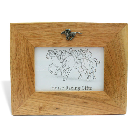 Wooden Photo Frame 6x4 With Pewter Horse Racing Emblem