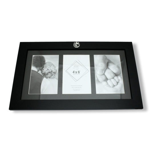 Black Frame For Three 6x4 Photos & Pewter Horse