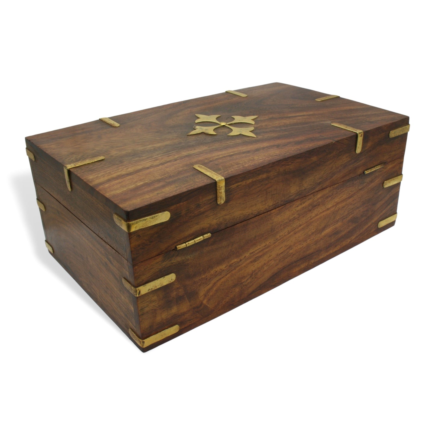 Wooden Memory Box With Brass Inlays & Pewter Horse Stirrups