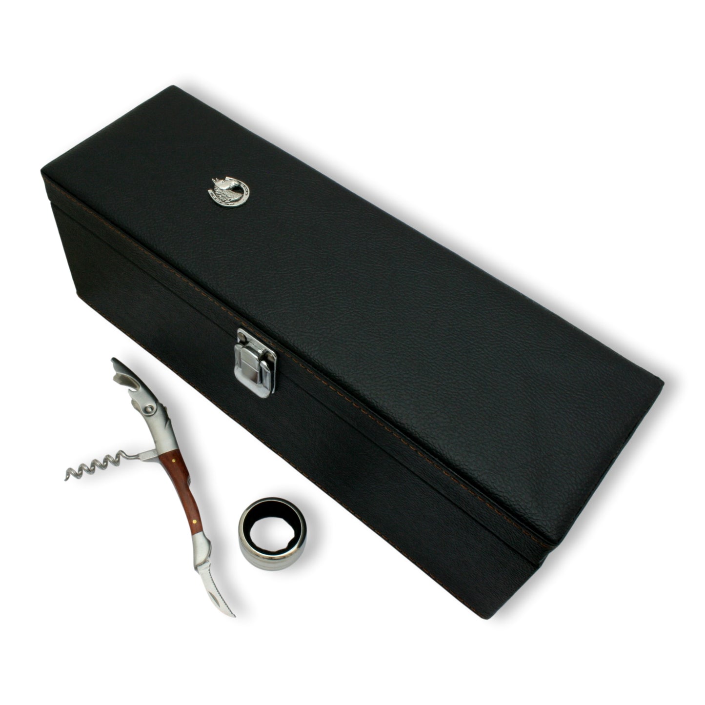 Black PU Wine Case & Pewter Horse Head