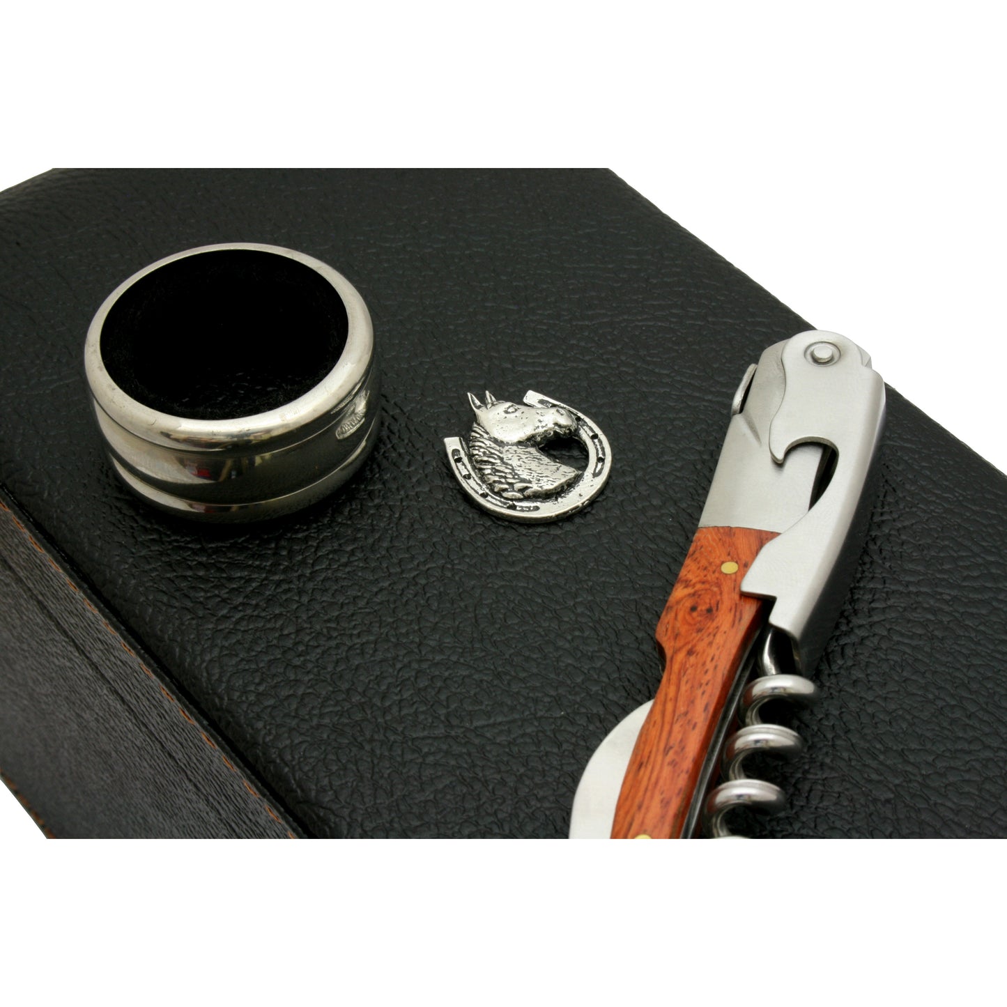 Black PU Wine Case & Pewter Horse Head