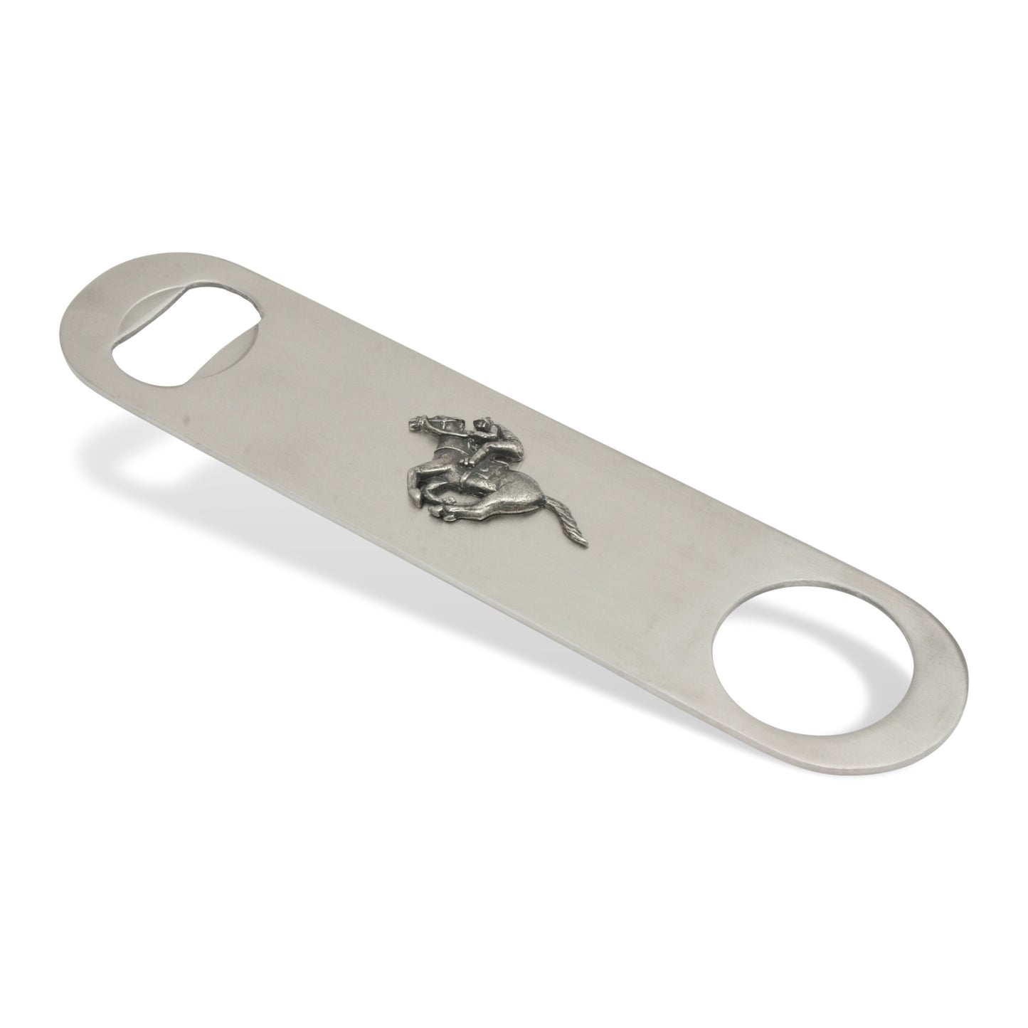 Waiters Friend Steel Bottle Opener With Pewter Horse Racing Motif