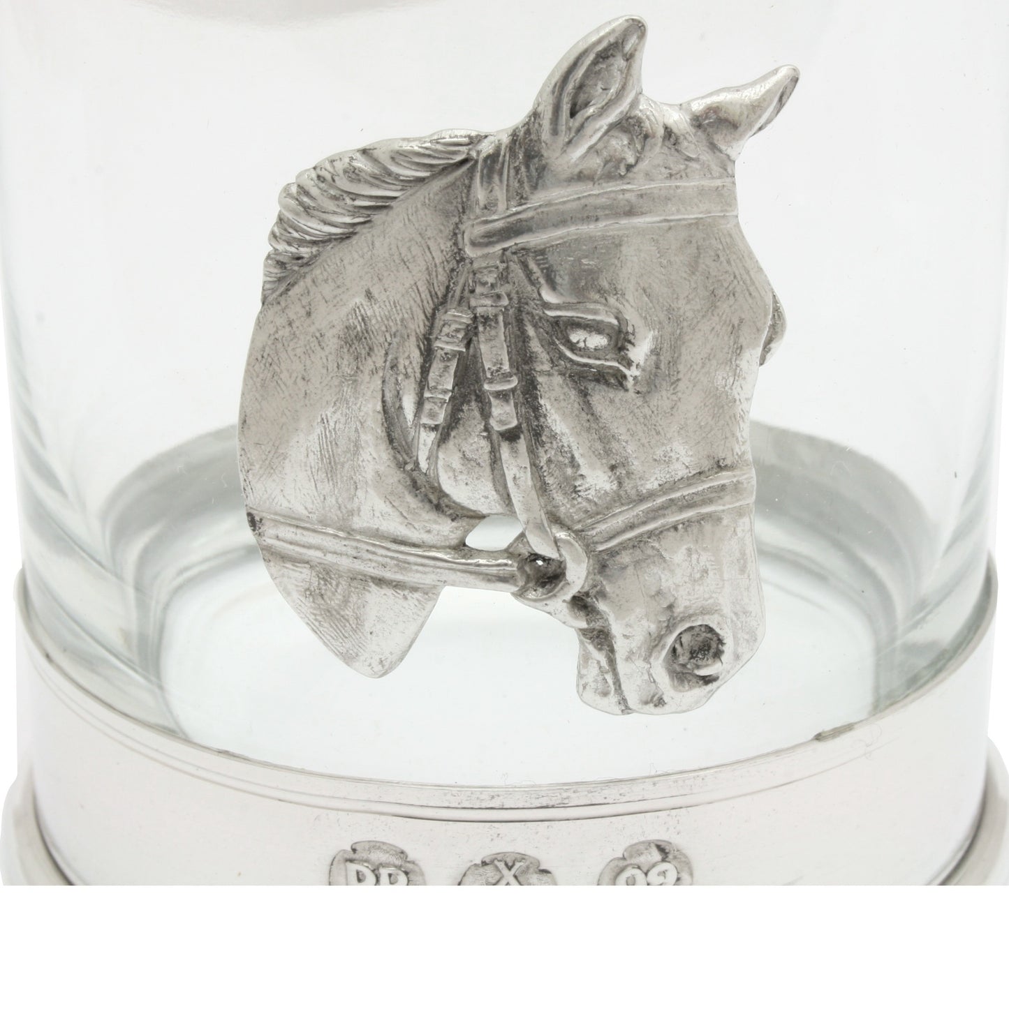 Pair Of Pewter Based Whiskey Tumblers With Horse Head Motifs