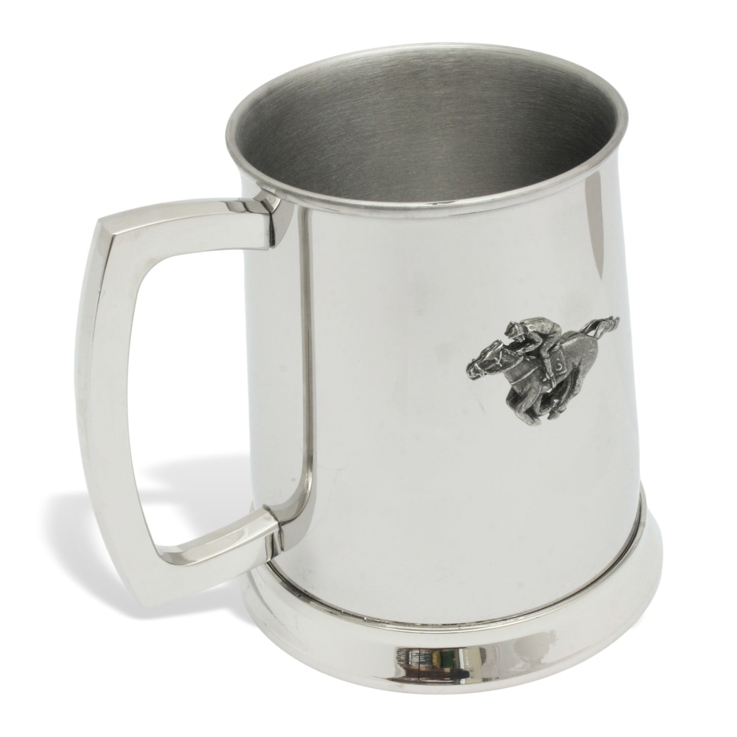 Steel Beer Tankard & Pewter Horse Racing Motif