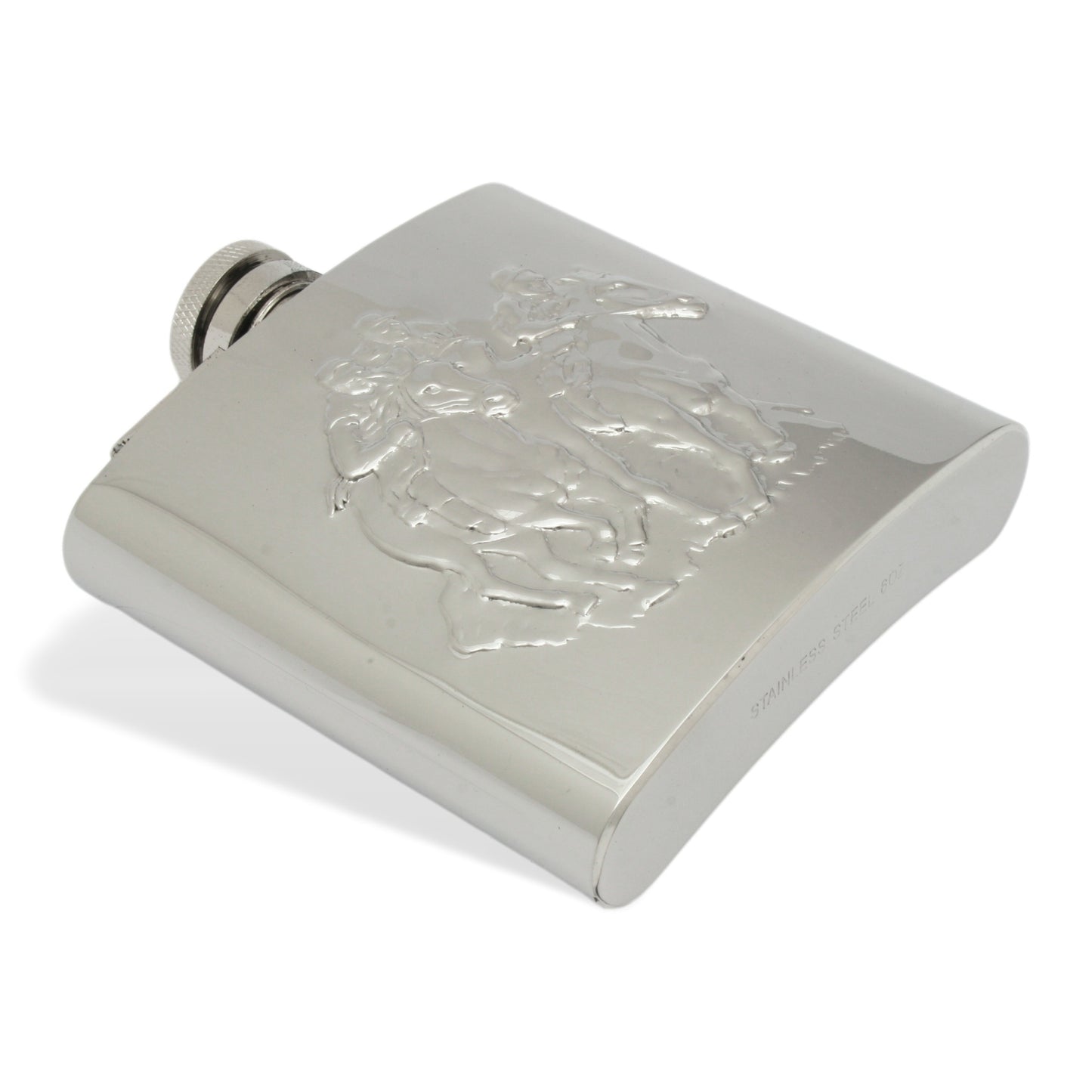Stainless Steel Hip Flask With Embossed Horse Racing Scene