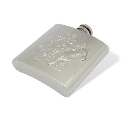 Stainless Steel Hip Flask With Embossed Horse Racing Scene