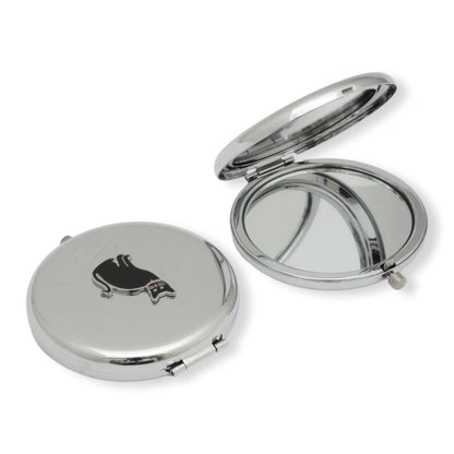 Stainless Steel Compact Mirror With Lucky Enamel Black Cat