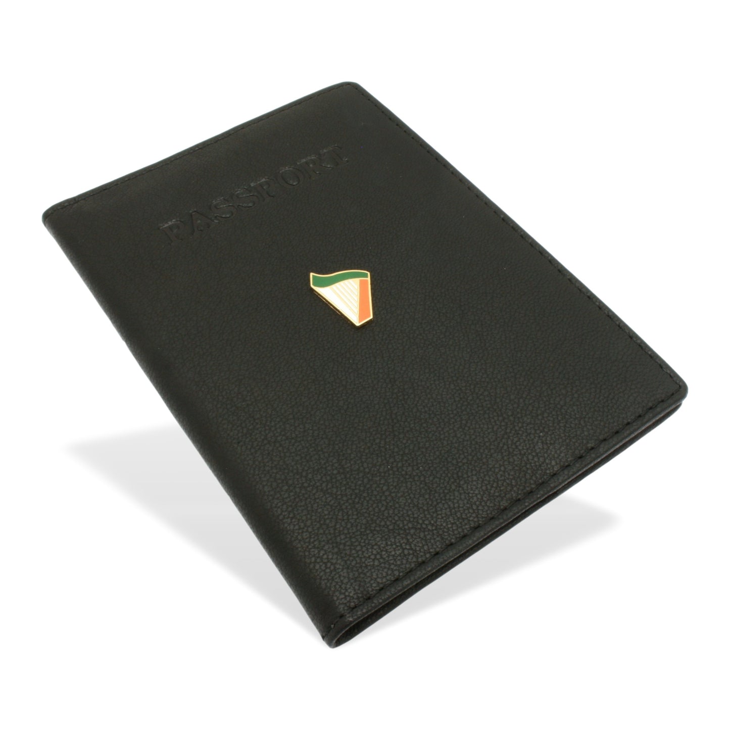 Leather Passport Holder With Lucky Irish Harp Emblem