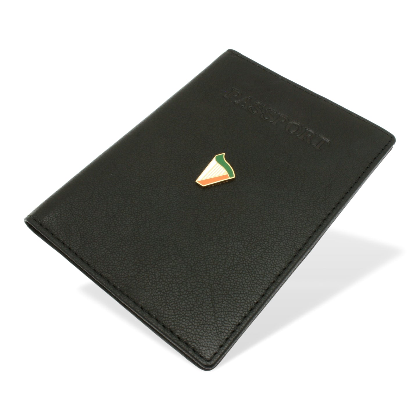 Leather Passport Holder With Lucky Irish Harp Emblem