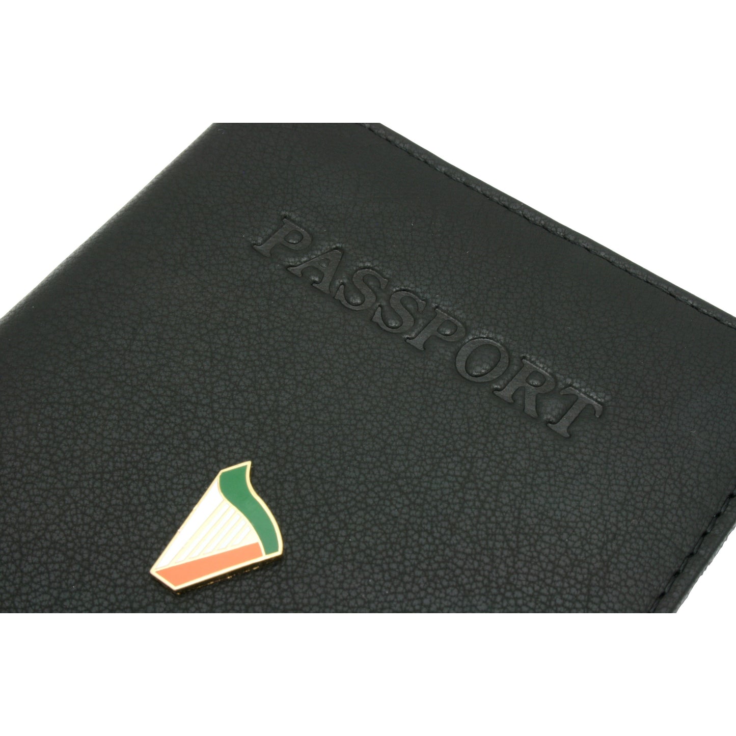 Leather Passport Holder With Lucky Irish Harp Emblem