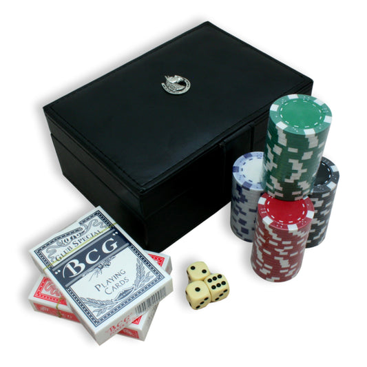 Poker Set In Leather Case With Horse Head In Shoe Motif