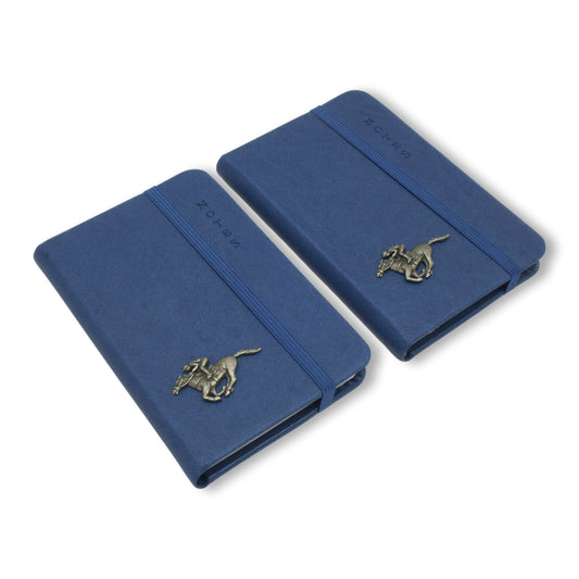 Two A6 Notebooks In Blue With Pewter Horse Racing Motif